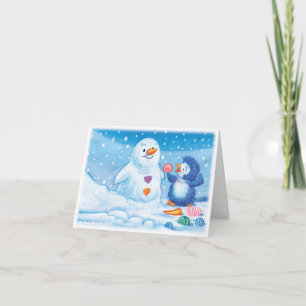 Penguin & Snowman grote kerstkaart Feestdagen Kaart