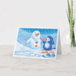 Penguin & Snowman medium kerstkaart. Feestdagen Kaart