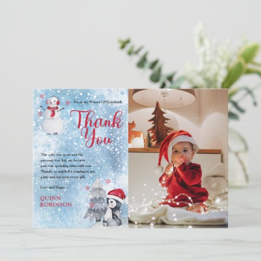 Penguin Snowman ONEderland 1st Birthday Dank u Bedankkaart (Staand voorkant)