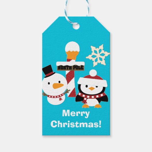 Penguin Snowman Persoonlijke Kerstmis Cadeaulabel (Voorkant)