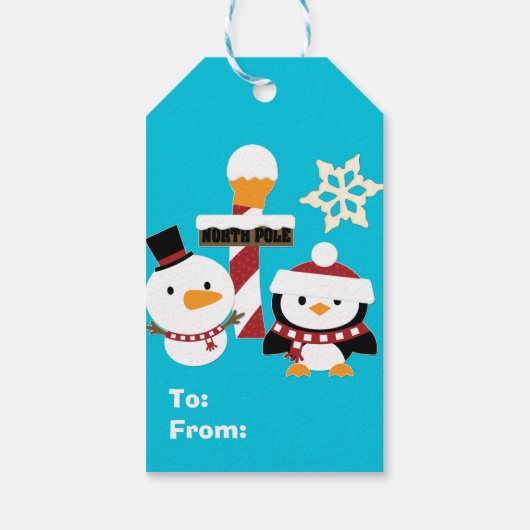 Penguin Snowman Persoonlijke Kerstmis Cadeaulabel (Achterkant)