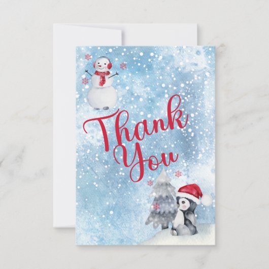 Penguin Snowman Winter Baby shower Dank u wel Bedankkaart (Voorkant)