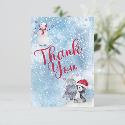 Penguin Snowman Winter Baby shower Dank u wel Bedankkaart (Staand voorkant)