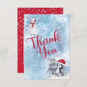 Penguin Snowman Winter Baby shower Dank u wel Bedankkaart