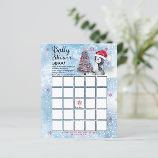 Penguin Snowman Winter Boy Baby shower Bingo Card (Staand voorkant)