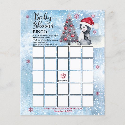 Penguin Snowman Winter Boy Baby shower Bingo Card (Voorkant)