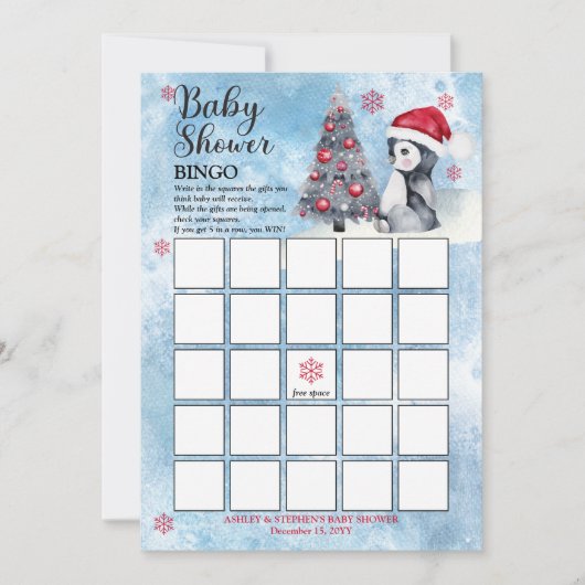 Penguin Snowman Winter Boy Baby shower Bingo Card Kaart (Voorkant)