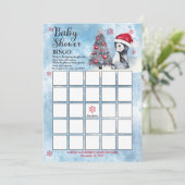 Penguin Snowman Winter Boy Baby shower Bingo Card Kaart (Staand voorkant)