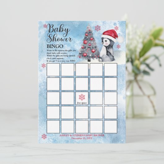Penguin Snowman Winter Boy Baby shower Bingo Card Kaart (Staand voorkant)