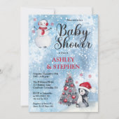 Penguin | Snowman Winter Boy Baby shower Kaart (Voorkant)