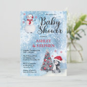 Penguin | Snowman Winter Boy Baby shower Kaart (Staand voorkant)