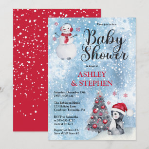 Penguin   Snowman Winter Boy Baby shower Kaart