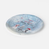 Penguin Snowman Winter Boy Baby shower Papieren Bordje (Gekanteld)