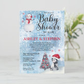 Penguin Snowman Winter Boy Baby shower per post Kaart (Staand voorkant)