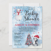 Penguin | Snowman Winter Drive by Boy Baby shower Kaart (Voorkant)