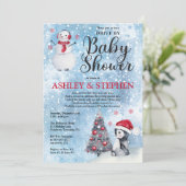 Penguin | Snowman Winter Drive by Boy Baby shower Kaart (Staand voorkant)