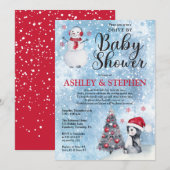 Penguin | Snowman Winter Drive by Boy Baby shower Kaart (Voorkant / Achterkant)