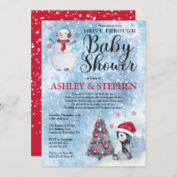 Penguin Snowman Winter Drive Thru Boy Baby shower