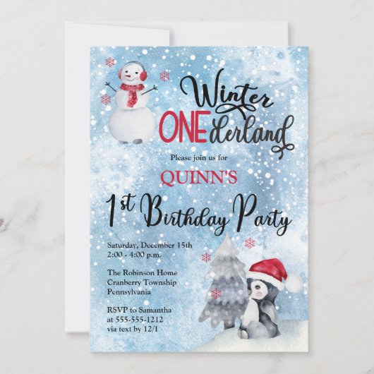 Penguin | Snowman Winter ONEderland 1e verjaardag Kaart (Voorkant)