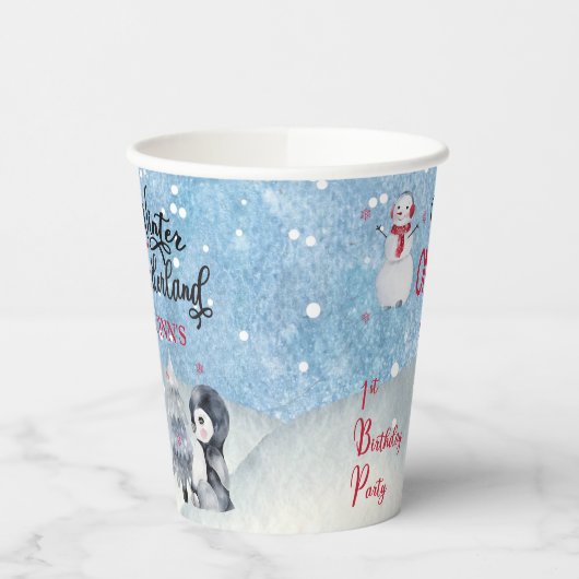 Penguin | Snowman Winter ONEderland 1e verjaardag Papieren Bekers (Links)
