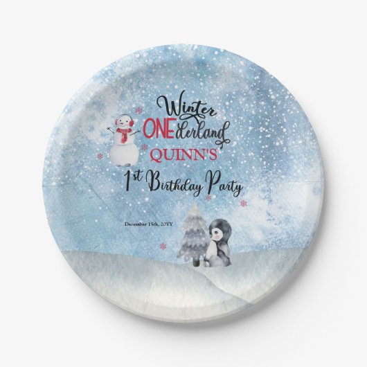 Penguin | Snowman Winter ONEderland 1e verjaardag  Papieren Bordje (Voorkant)