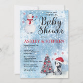 Penguin Snowman Winter Virtual Boy Baby shower Kaart (Voorkant)