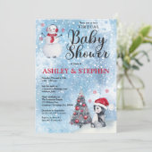 Penguin Snowman Winter Virtual Boy Baby shower Kaart (Staand voorkant)