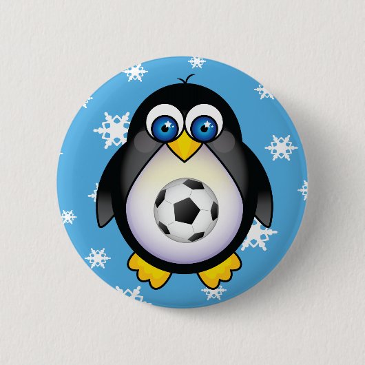 Penguin Soccer KerstButton Ronde Button 5,7 Cm (Voorkant)
