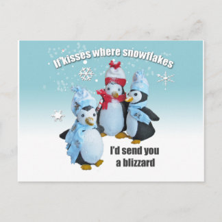 Penguin Speelgoed Foto Kisses en Snowflakes Briefkaart
