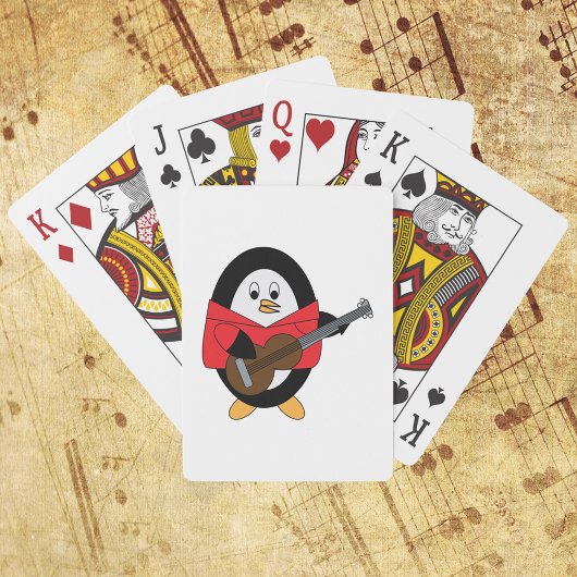 Penguin speelt gitaarmuziek pokerkaarten