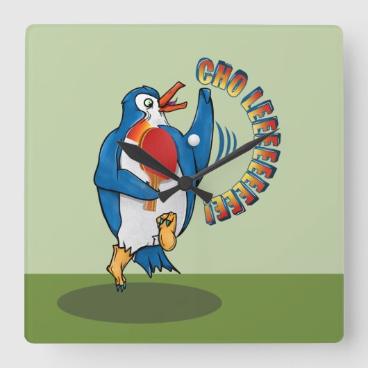 Penguin-speltafeltennis Vierkante Klok (Voorkant)