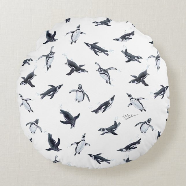 Penguin Squadron | Ocean Art Design Rond Kussen (Voorkant)