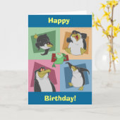 Penguin Squares Verjaardag Kaart (Gele Bloem)