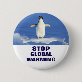 Penguin Stop Global Warming Round Button