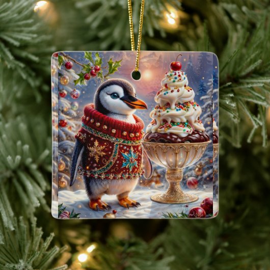 Penguin Sundae Kerstversiering Keramisch Ornament (Boom)