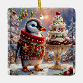 Penguin Sundae Kerstversiering Keramisch Ornament