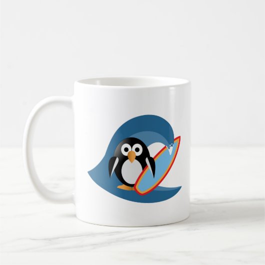 Penguin surfer koffiemok (Links)