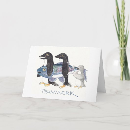 Penguin Teamwork tekenen op notitiekaarten (Voorkant)