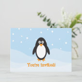 Penguin themed verjaardagsuitnodiging bedankkaart (Staand voorkant)