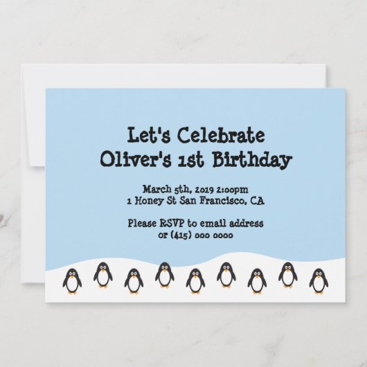 Penguin themed verjaardagsuitnodiging bedankkaart (Achterkant)