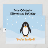 Penguin themed verjaardagsuitnodiging bedankkaart (Voorkant / Achterkant)