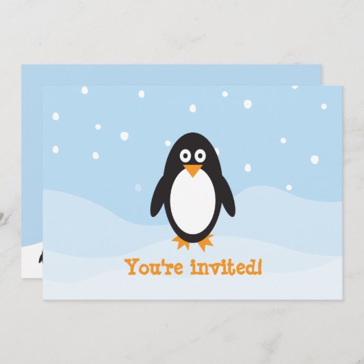 Penguin themed verjaardagsuitnodiging bedankkaart (Voorkant / Achterkant)