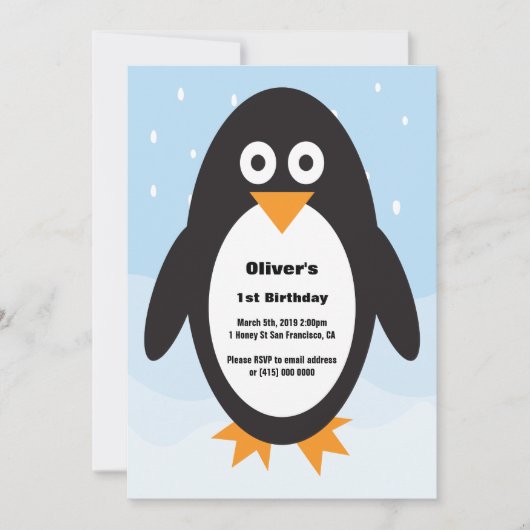 Penguin themed verjaardagsuitnodiging kaart (Voorkant)