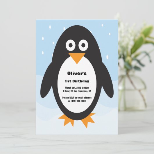 Penguin themed verjaardagsuitnodiging kaart (Staand voorkant)