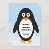 Penguin themed verjaardagsuitnodiging kaart (Voorkant / Achterkant)