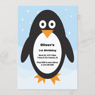 Penguin themed verjaardagsuitnodiging kaart