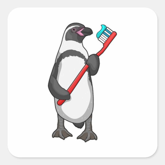 Penguin Tooth-borstel Vierkante Sticker (Voorkant)