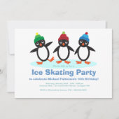 Penguin Trio boys Ice Skating Birthday Party Kaart (Voorkant)