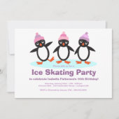 Penguin Trio Girls Ice Skating Birthday Party Kaart (Voorkant)