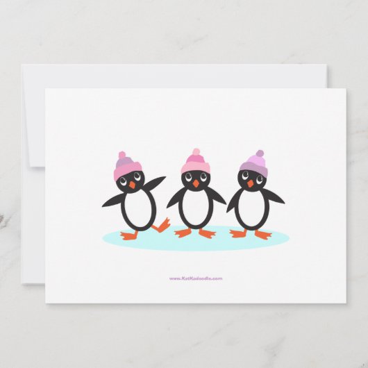 Penguin Trio Girls Ice Skating Birthday Party Kaart (Achterkant)